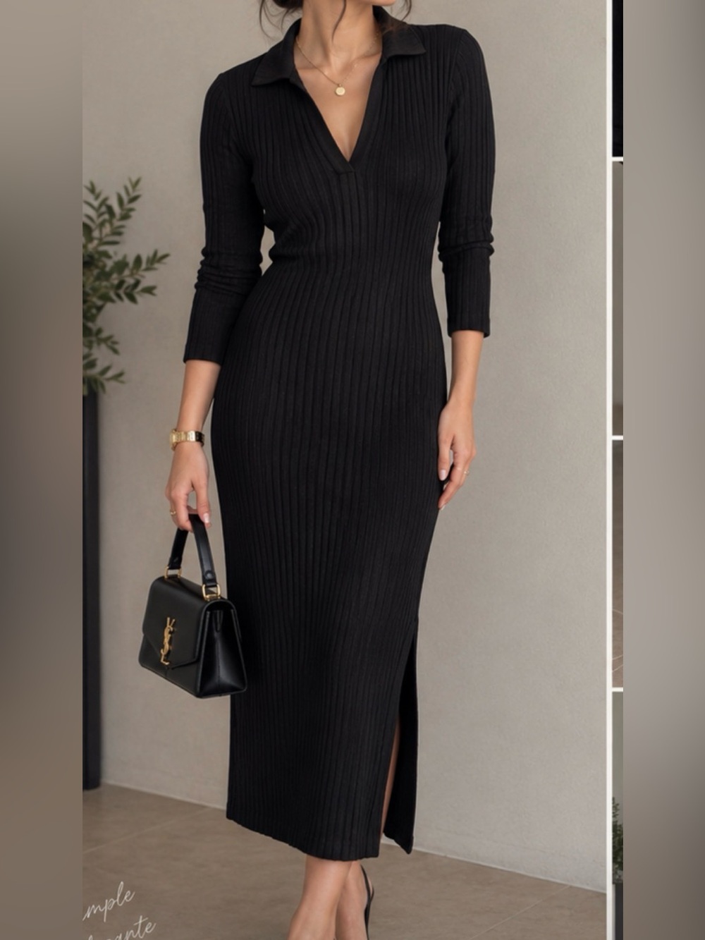 Old Navy Black Ribbed Midi Skirt with Side Slit